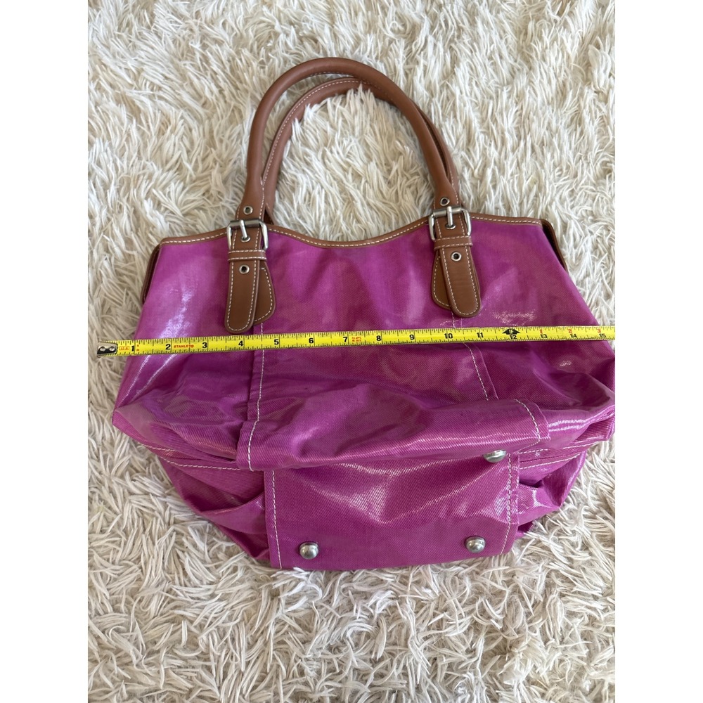 Vintage Boden Pink Canvas Tote Bag Bucket Purse with Brown Leather Trim - Picture 10 of 11